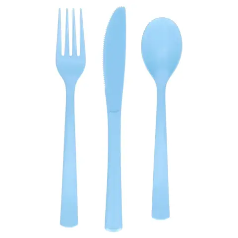 Plastic Disposable Cutlery Set, Powder Blue, 24 Pieces, by Way To Celebrate