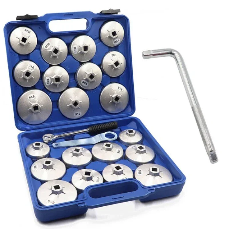 24 Pcs/Set Oil Filter Cap Removal Wrench Socket Set Ratchet Spanner Cup Type With Portable Storage Case Auto Car Accessories