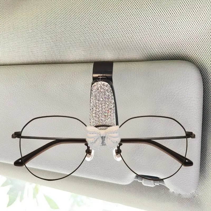 Sunglass Holder For Car Rhinestones Bowknot/Camellia Glasses Holders For Car Sun Visor Visor Sunglass Holder Sun Visor Organizer