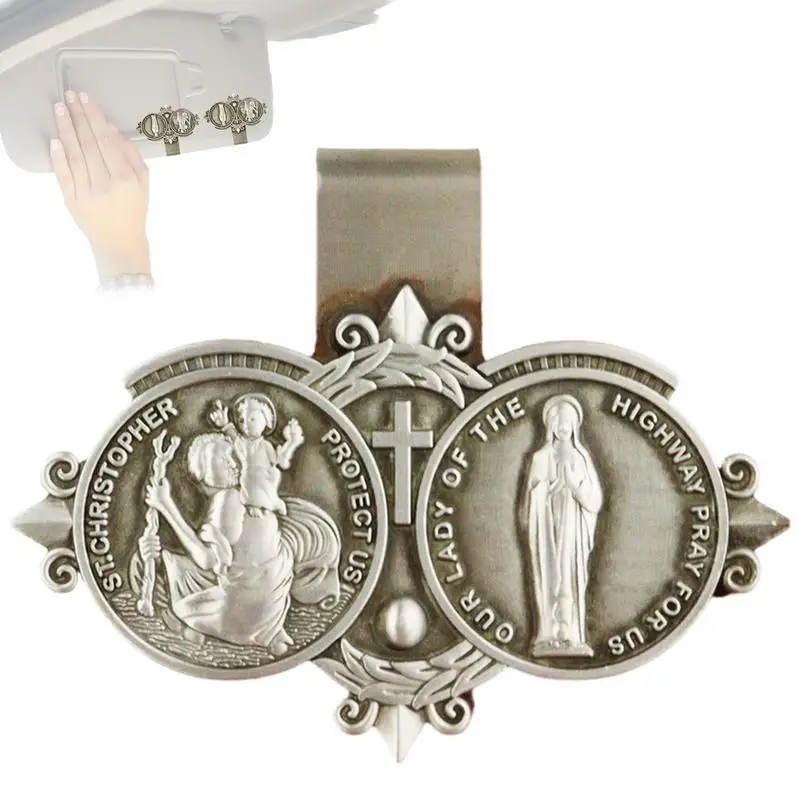 

St ChristopherMedal for Car Visor Clips for Cars Catholic Visor Clips Silver Car Driver Visor Clips Cars Driving Decorations