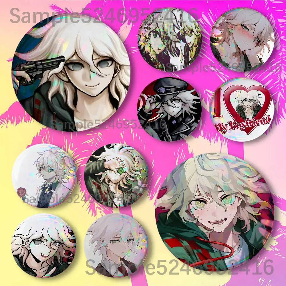 N-Nagito Komaeda Anime Round Button Pins Badge Creative Brooches Backpack Clothes Decoration Fashion Cartoon Jewelry Gifts