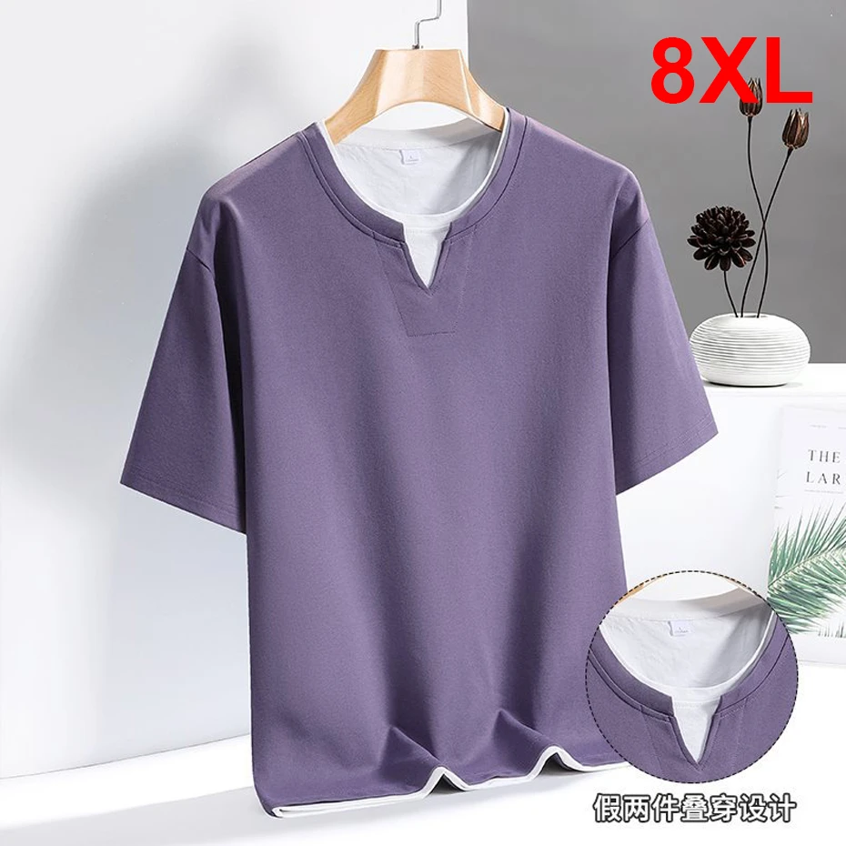 8XL Plus Size T-shirt Men Two-in-one T-shirt Summer Short Sleeve Tops Tees Male Big Size 8XL