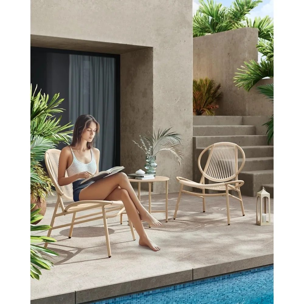 Balkonmöbel, 3er-Set, Gartenmöbel-Set, PE-Bambus und Rattan, Outdoor, mit Tisch, 2 Stühle