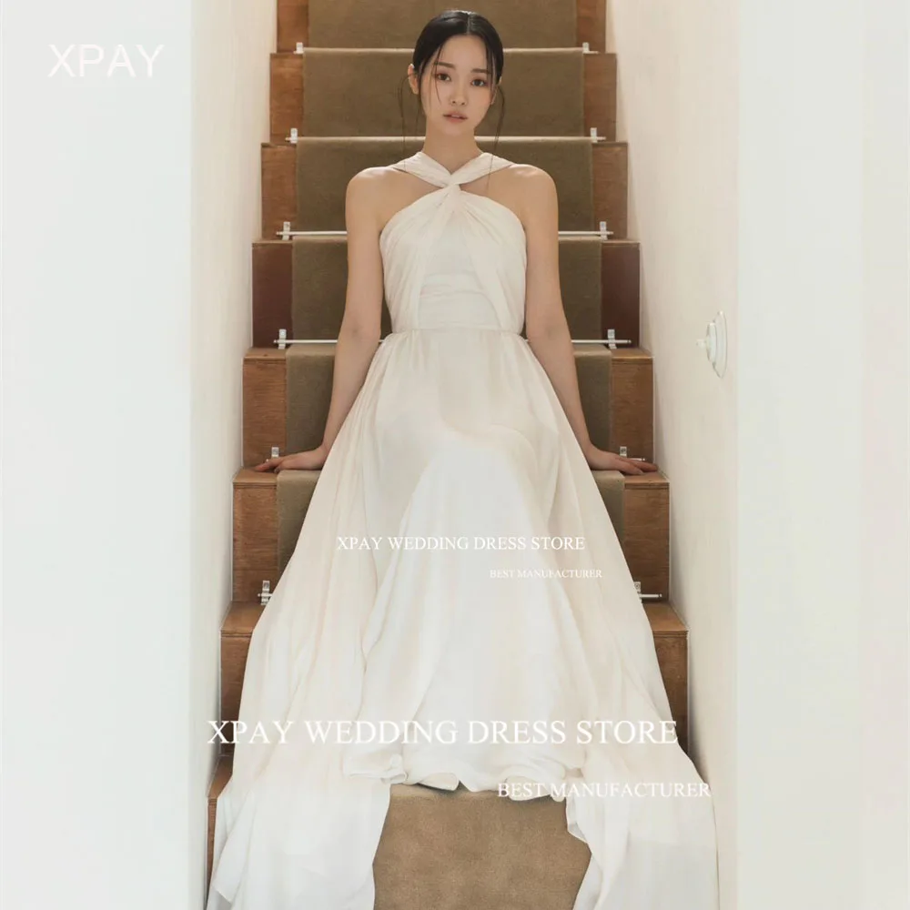 XPAY Criss-Cross Pleats A Line Korea Wedding Dresses Sleeveless Backless Bridal Gowns Wedding Photo Shoot Bride Party Dress