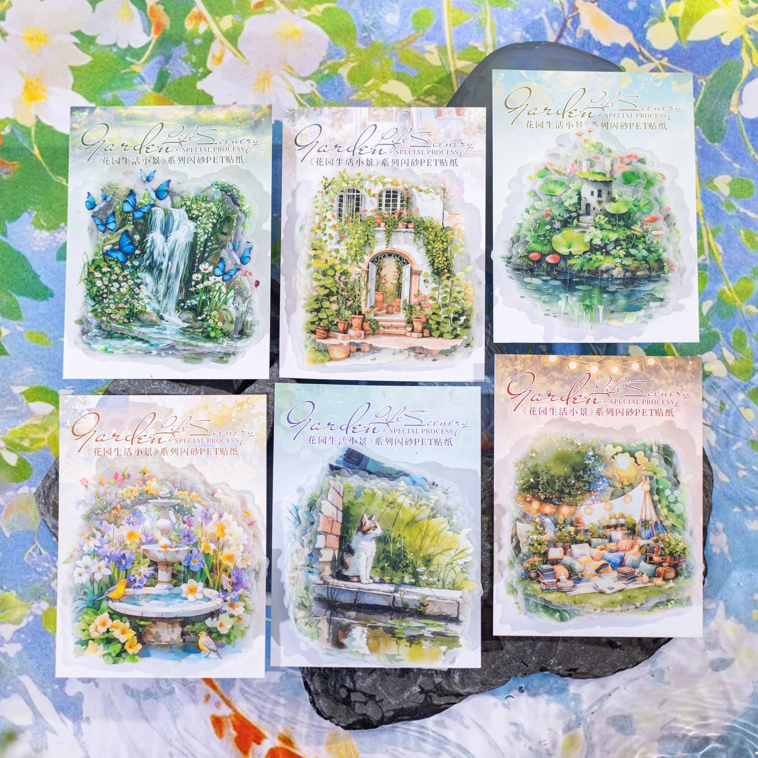 10 Stück/Packung Garten-Landschaften-Serie PET-Aufkleber, Gartenszenen-Dekoration für Tagebücher und Scrapbooking-Zubehör