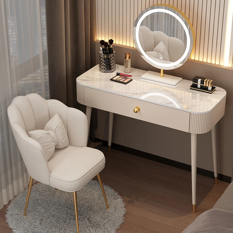 Vanity Table Table Simple Mirror Stool with Lamp Storage Drawer Dressing Table Bedroom Simple Modern Table Wood Furniture HY