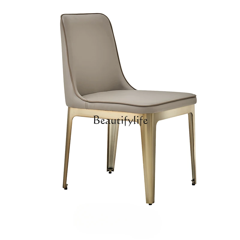 

Italian minimalist light luxury high-end dining chair living room backrest comfortable sitting metal foot chair