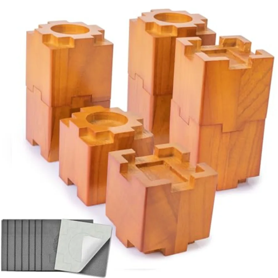 

Wood Bed Risers with Non-Slip Rubber Pad, Stackable Furniture Risers Lift Heights 3.5 or 7 Inch Heavy Duty Risers for Sofa, Tab