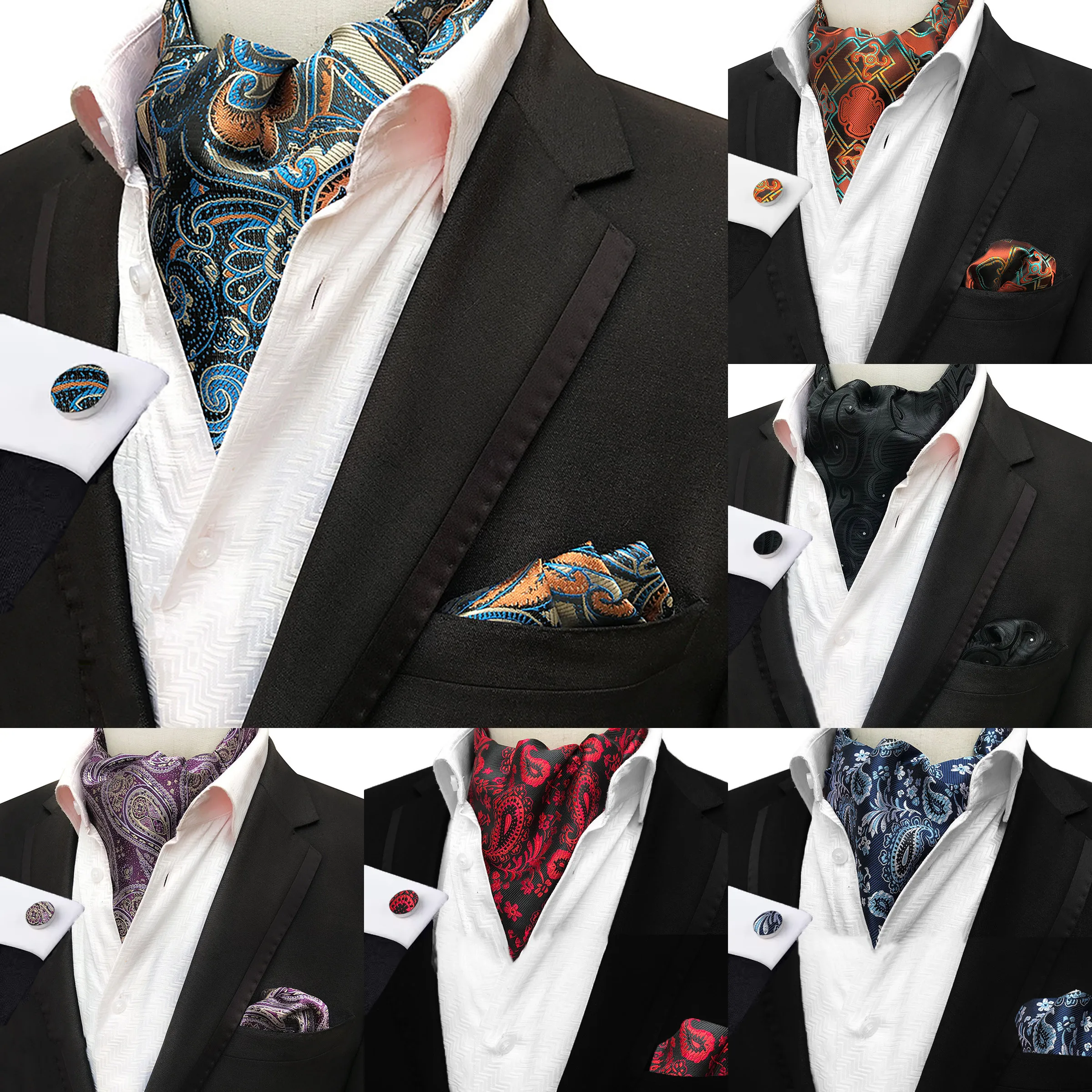 Men's Luxury Vintage Paisley Floral Formal Cravat Ascot Tie Self British Style Gentleman Tie Set For Wedding Party Gift