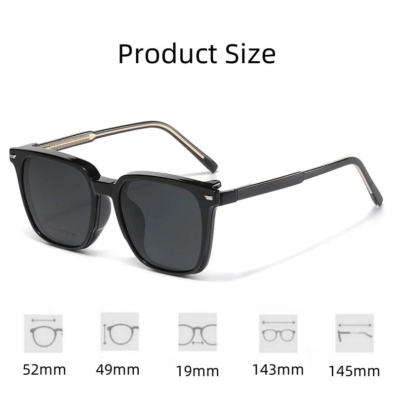 FIRADA Fashion Comfortable Magnetic Glasses Retro Square Polarized Eyewear Prescription Eyeglasses Frame For Men Women 8178-C