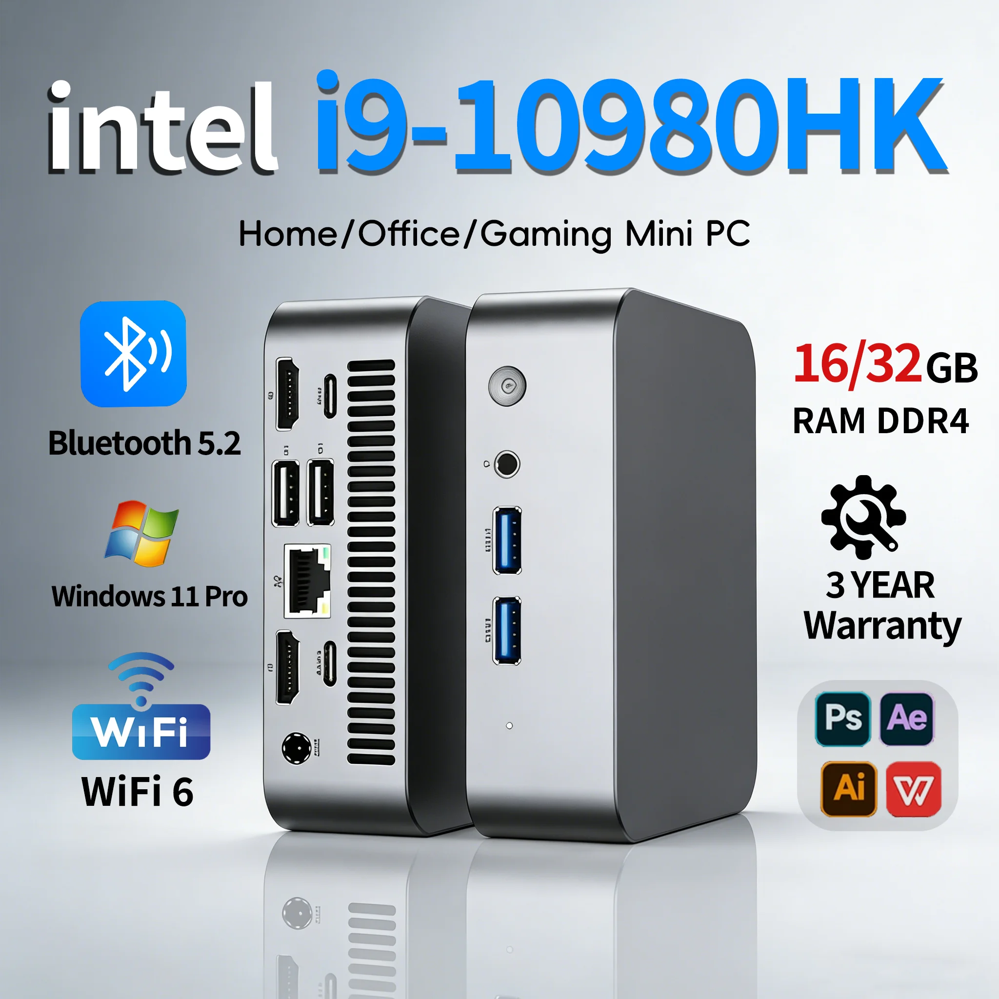 Portable New Windows 11MINI PC  Intel  Core i9 10980HK MINI PC 16GB 32GB DDR4 2048GB SSD  WIFI 6 BT5.2 Gaming MINI PC
