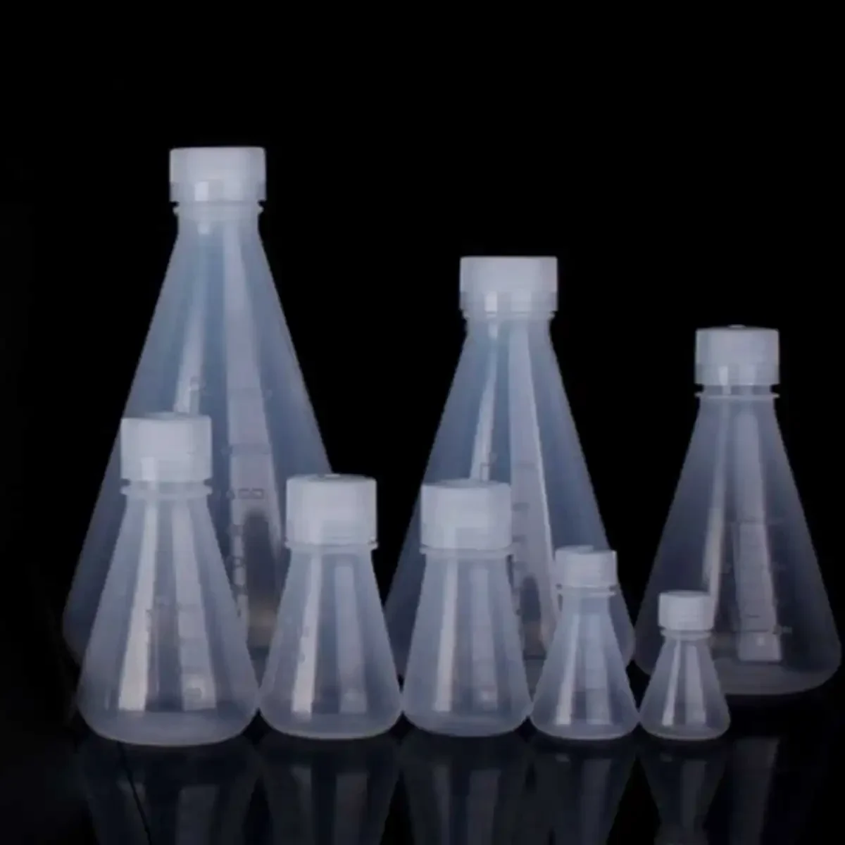 Frasco de plástico con tapa para laboratorio, frasco cónico de plástico PP con tapa, para enseñar experimentos, 25/50/100/125/250/500/1000/2000ml