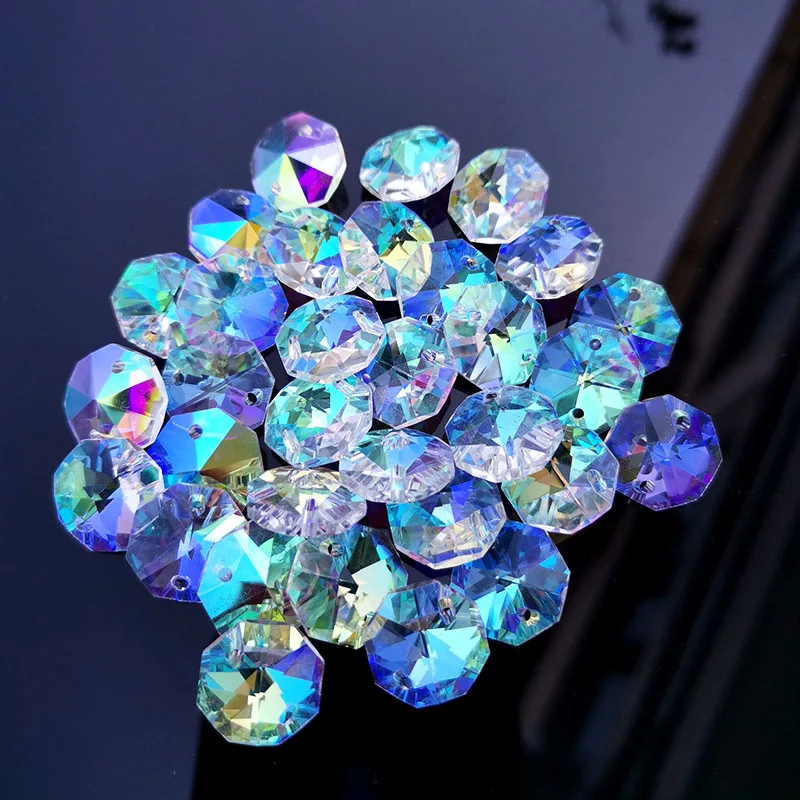 10/20PCS Crystal Octagon Beads Chandelier Lamp Prism Chain Part Rainbow Maker Sun Catcher DIY Jewelry Making Glass Decoration