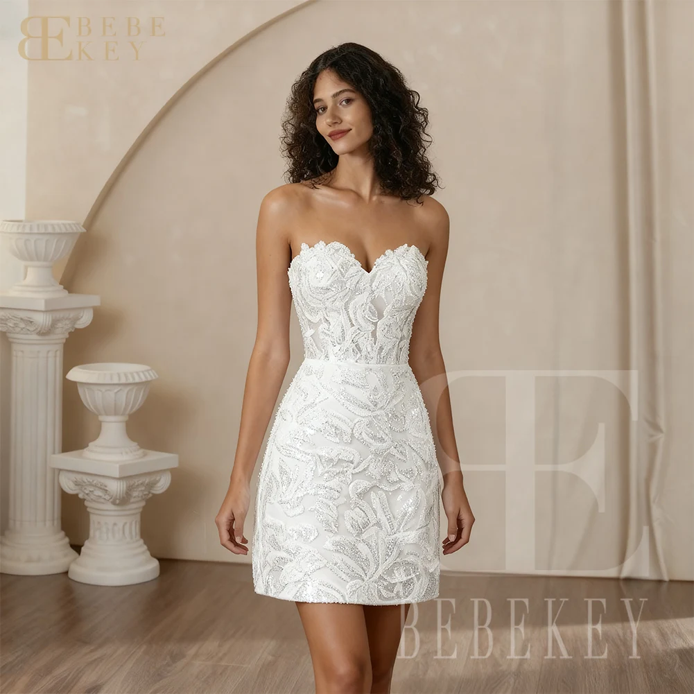 

BEBEKEY Mini Short Sweetheart Wedding Dress Customized Saudi Arabia Beaded Lace Prom Gown A Line Formal Wedding Party Dress
