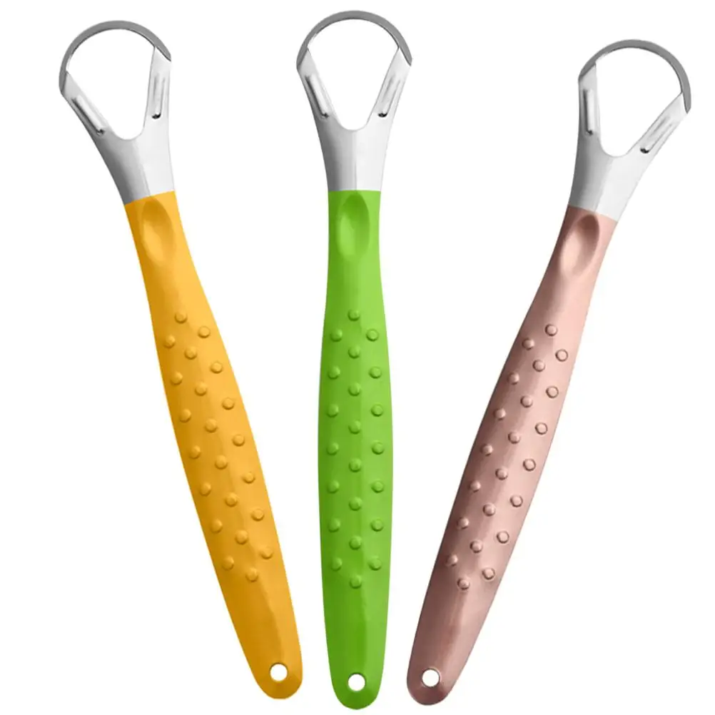 

3 pcs Stainless Steel Scrapers Green Yellow Cleaning Tools for Adults Oral Care Travel Home Use