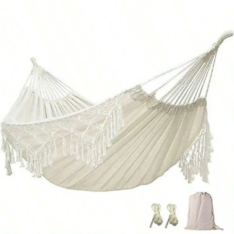 Boho Hammock Large Double Deluxe Hammock Swing Bed With Carry Bag For Outdoor Wedding Party Decor White 78.7