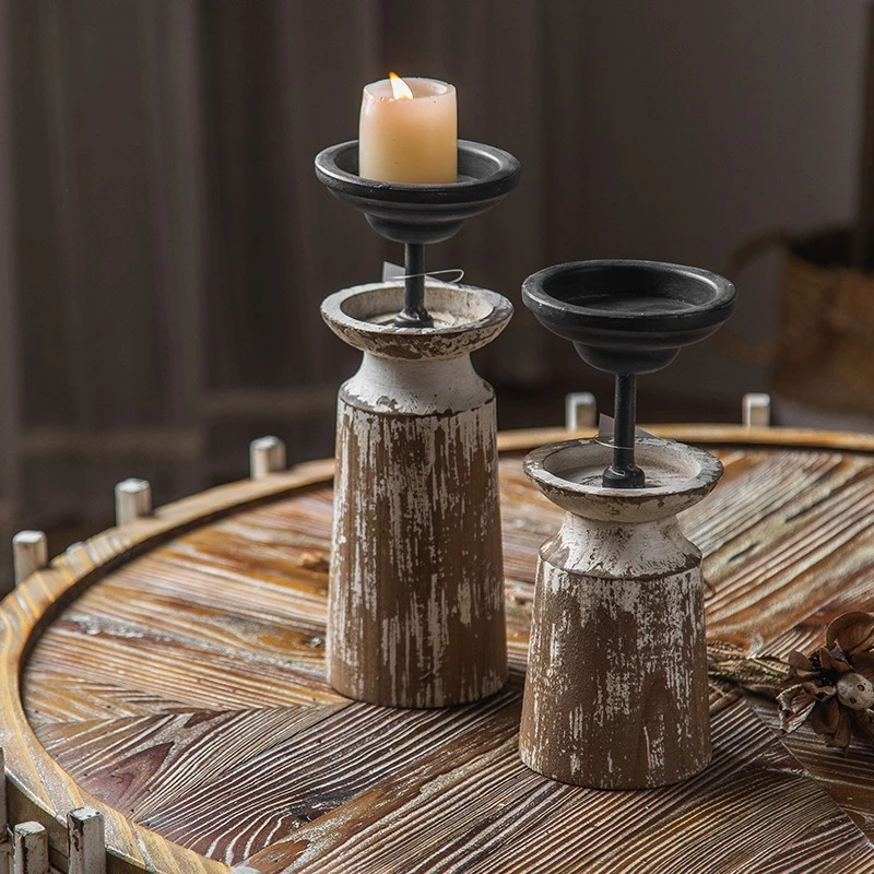 

Vintage Classic Wooden Candle Holder Ornaments Room Home Decor Candlestick Interior Candlestick for Wedding Homestay Decoration
