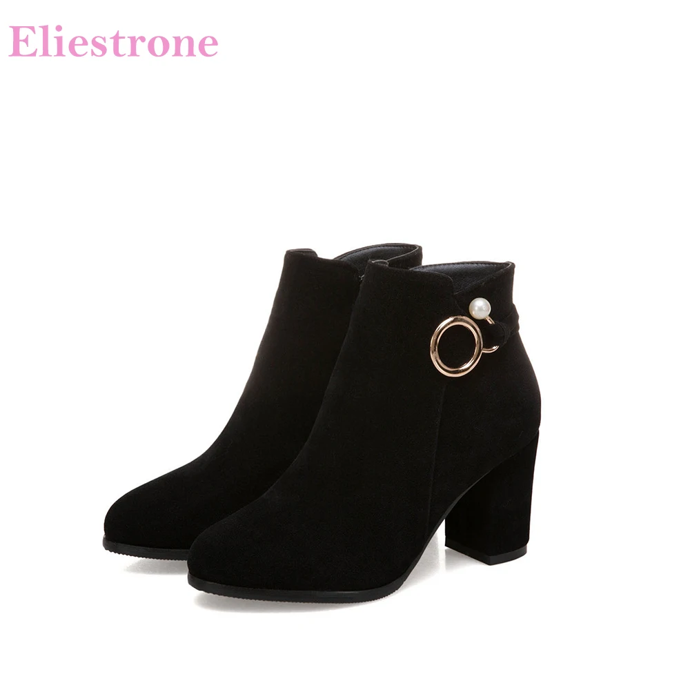 Brand New Autumn Black Beige Women Ankle Casual Boots Sexy Lady Office Shoes Square Heels AH628 Plus Big Size 33 10 46 52