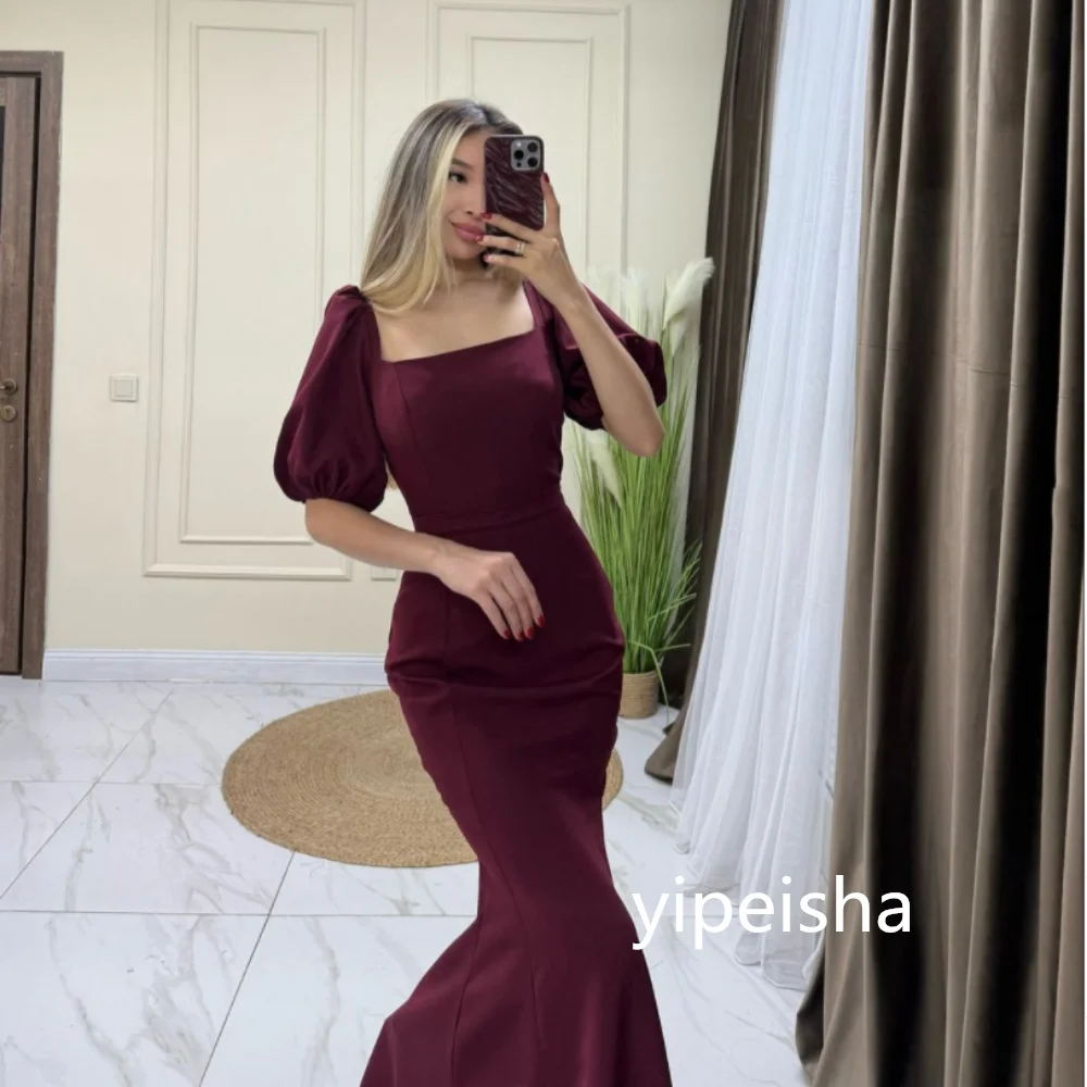 customized Jersey Floor length Prom Dresses Simple Mermaid / Trumpet Fashion Evening Dresses Square Pleat Draped Party Dresses