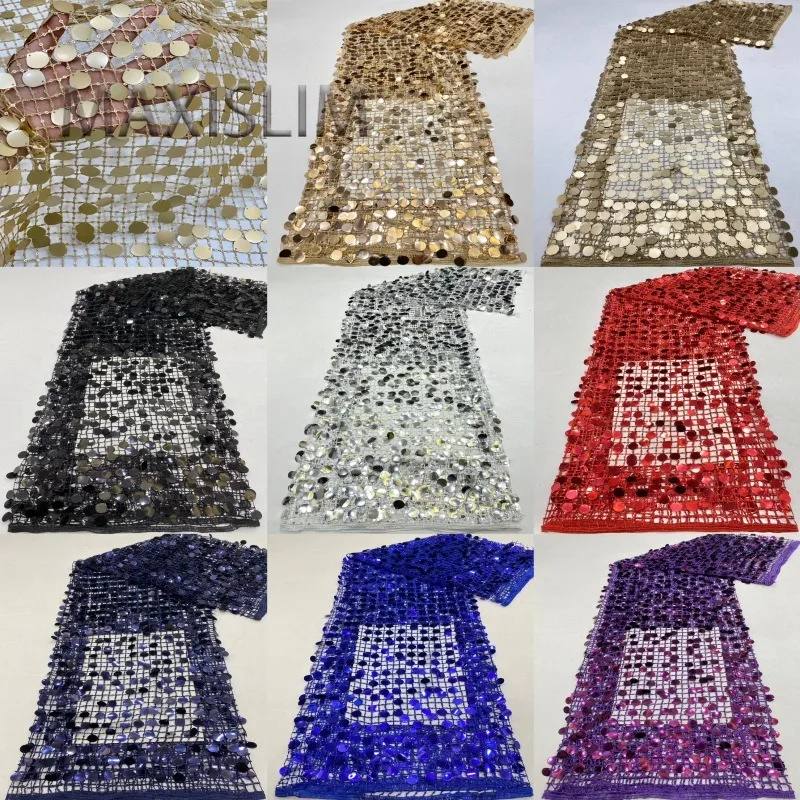 New Hollowed Out Mesh 3+18mm Sequin Embroidered Personalized Women's Dress, Stage Performance Costume Fabric Width 125cm