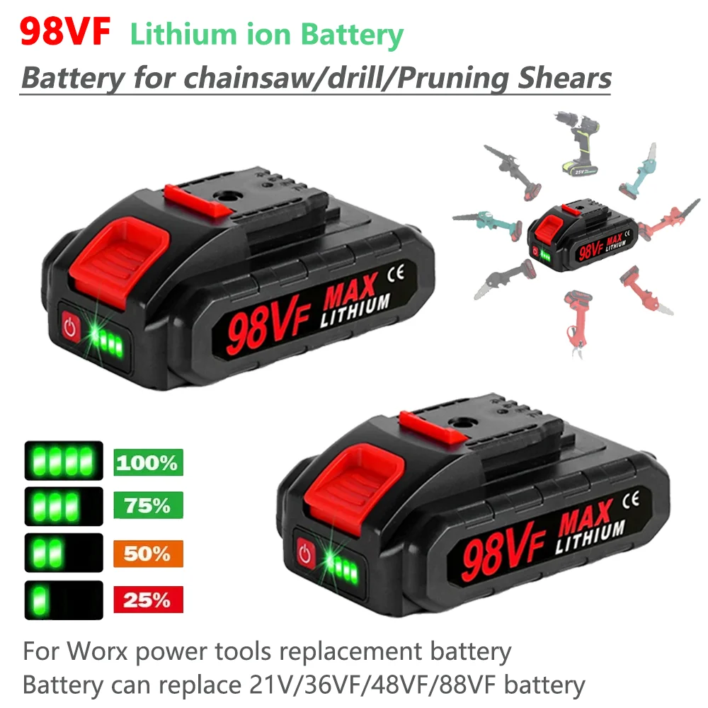 98VF Rechargeable Lithium Ion Battery with Capacity Indicator for Worx 21V 36VF 48VF 88VF Power Tools Replacement Battery