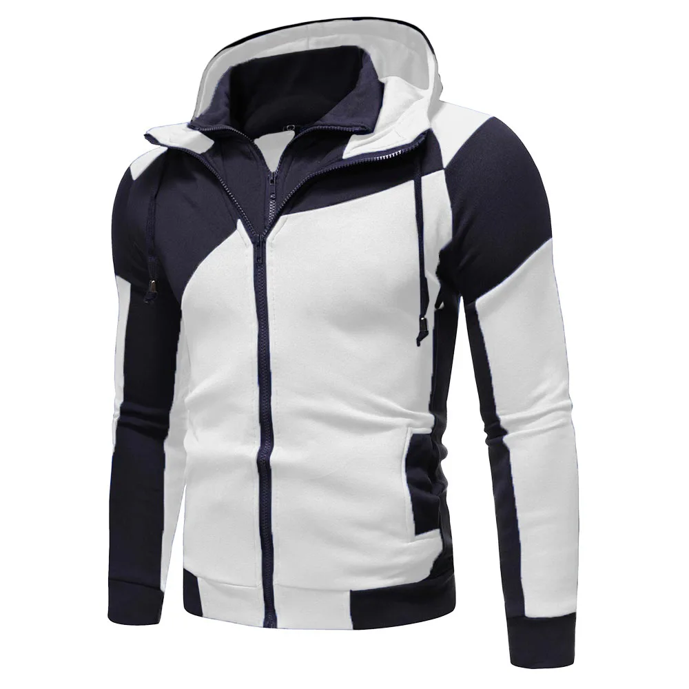 Men's Hoodies Jacket Slim Fit Hooded Zipper Patchwork Coats Man Solid Thicken Warm Sweatshirt Men's Casual Outdoor Clothing Tops
