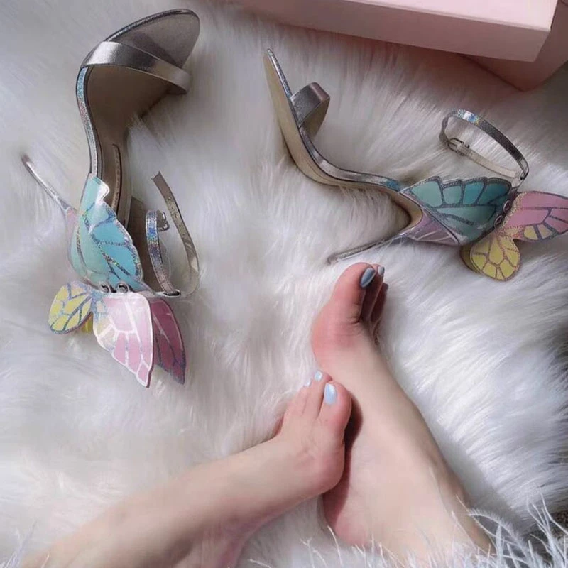 Designer Shoes Women Luxury 2023 Buty Damskie Butterfly Heels Sandals Women Metallic Leather High Heel Dress Wedding Sandals