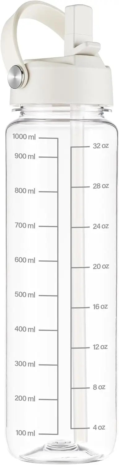 

32oz Clear Water Bottle with Flip Straw, Lightweight Leakproof Tritan for Sport, Travel