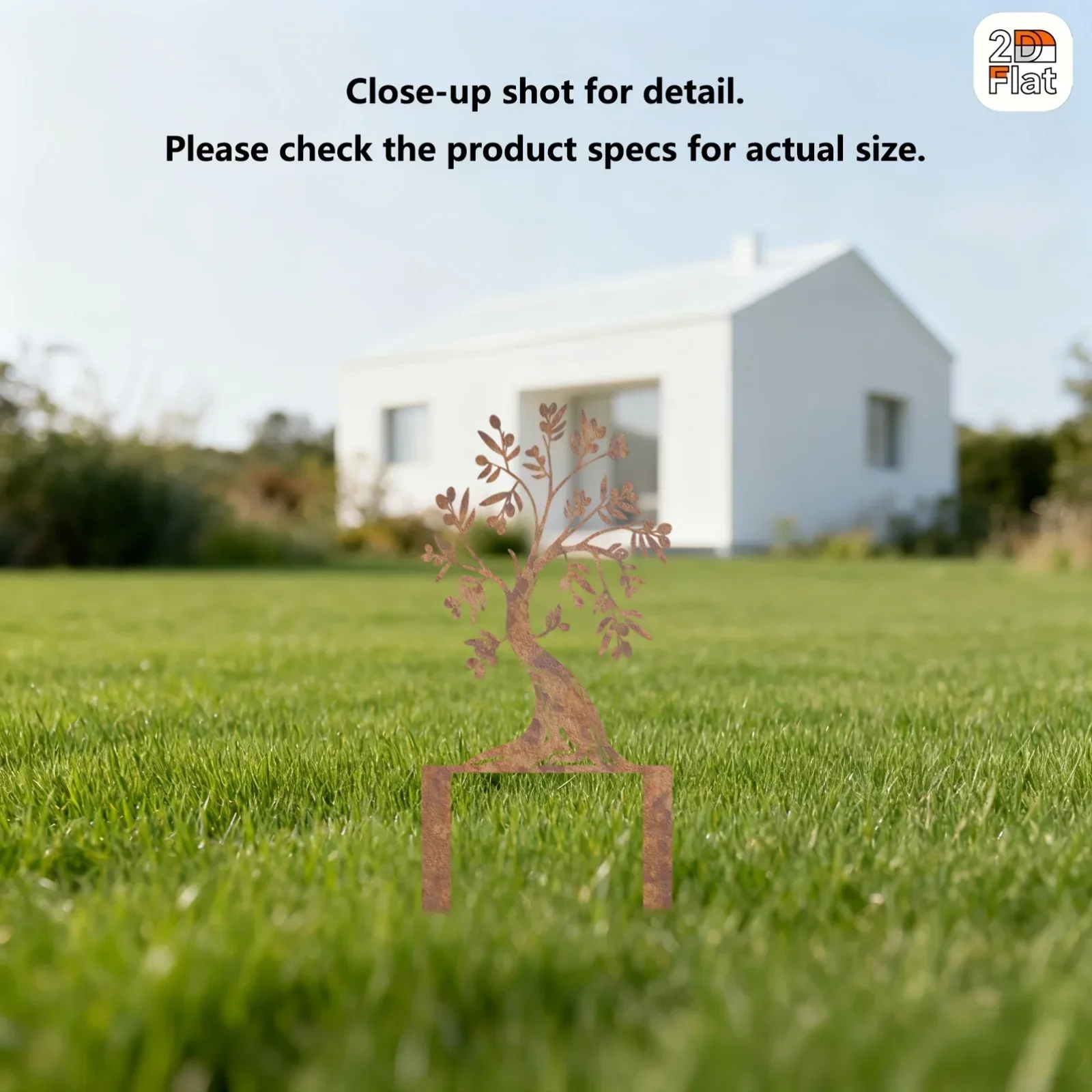 [2D Flat] Natural Rust Olive Tree Metal Garden Stake Ground Spike Farm Lawn Patio Metal Ornaments Outdoor Yard Decor