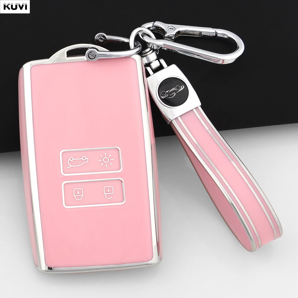NEW Pink TPU Car Key Case Cover Fob Keychain For Renault Koleos Captur Megane Clio Scenic Talisman Arkana For Dacia Sandero