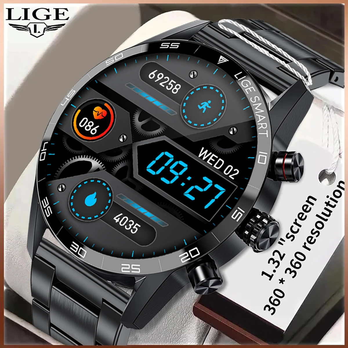 

LIGE Bluetooth Call Smart Watch Man Fitness Sports Bracelet Waterproof Heart Rate Health Monitor Men Smartwatch for Android iOS