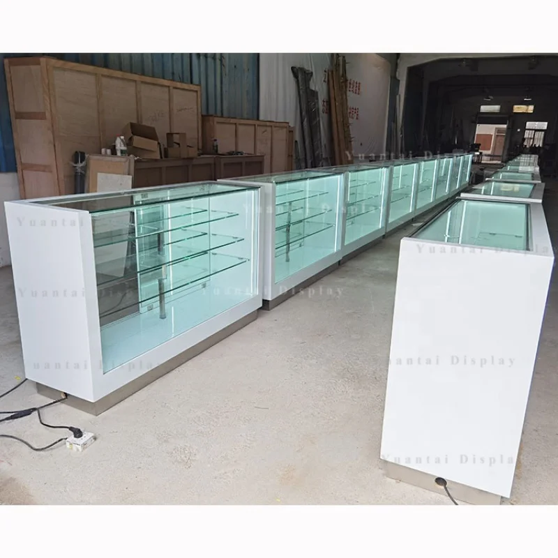 custom.Factory Direct sale Jewelry Glass Display Counter Wood Display Showcase Furniture With LED Lights For Boutique Shop