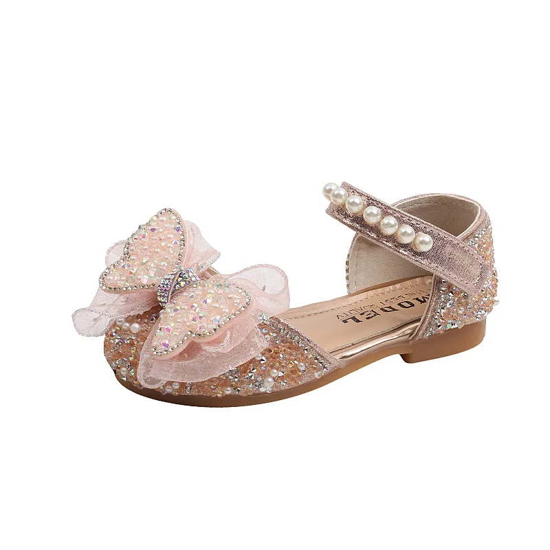 Zomer babymode strass strik sandalen lief meisje prinses schoenen kinderfeest kinderdans kleine meisjes leren sandalen