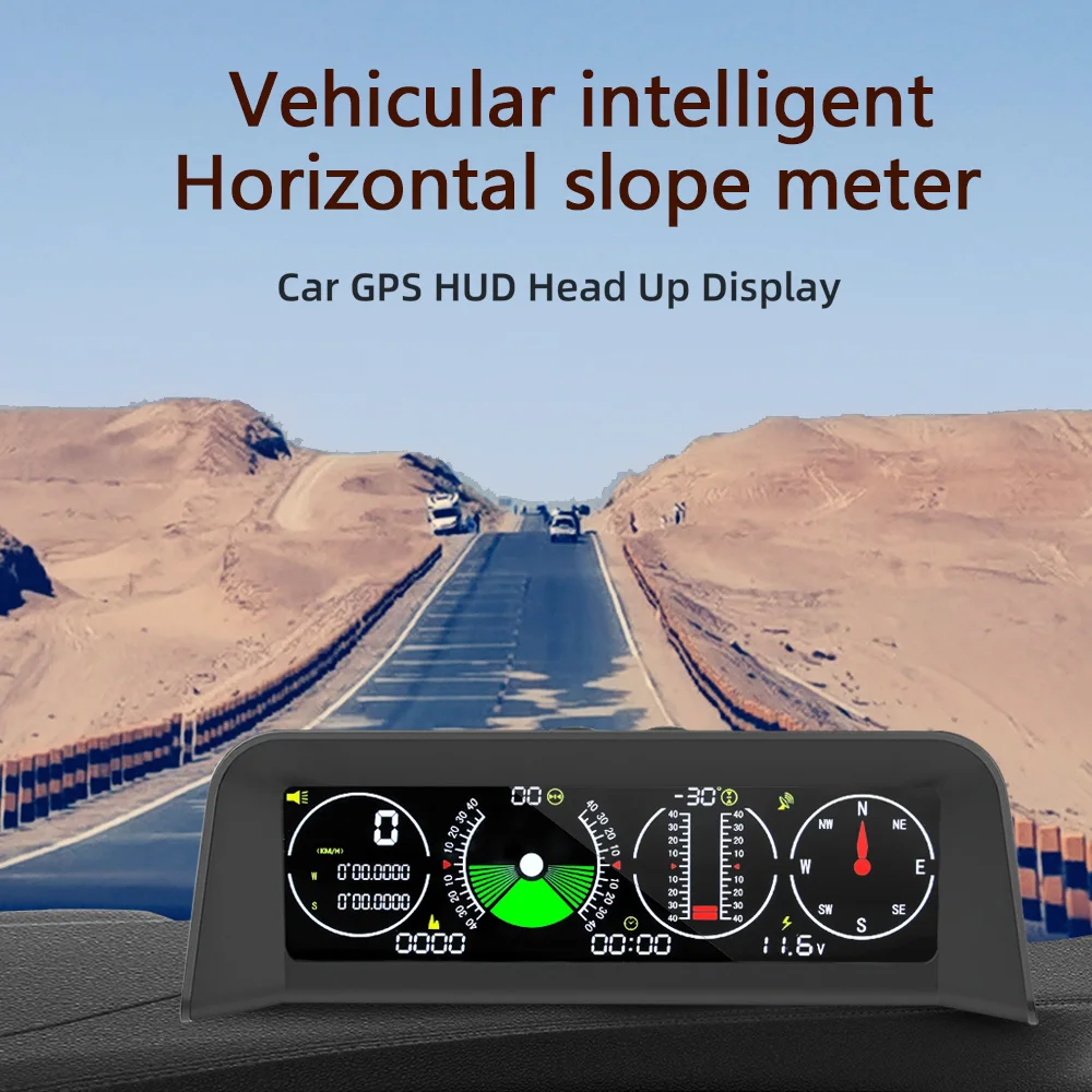 X90 Car Head Up Display Car Compass Inclinometer 4 in 1 GPS Speed PMH KMH Slope Meter with Overspeed Alarm for All Vehicles