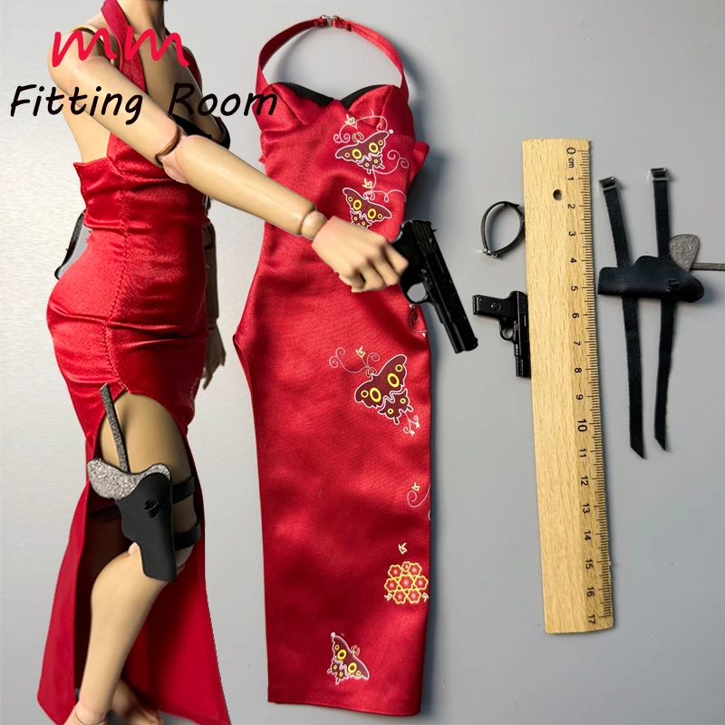 Image of Weibliche Puppen im Maßstab 1:6, Trägerkleid, rotes Cheongsam von Ada, passend für 12-Zoll-Actionfiguren, JIAOU DOLL TBLeague-Kleidung