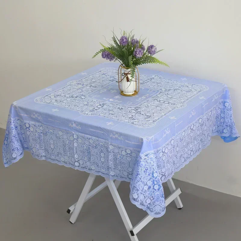 

PVC tablecloth waterproof,anti-scald, Mat Plastic Picnic Mat Color non-washing mahjong tableclotSquare tablecloth skyblue