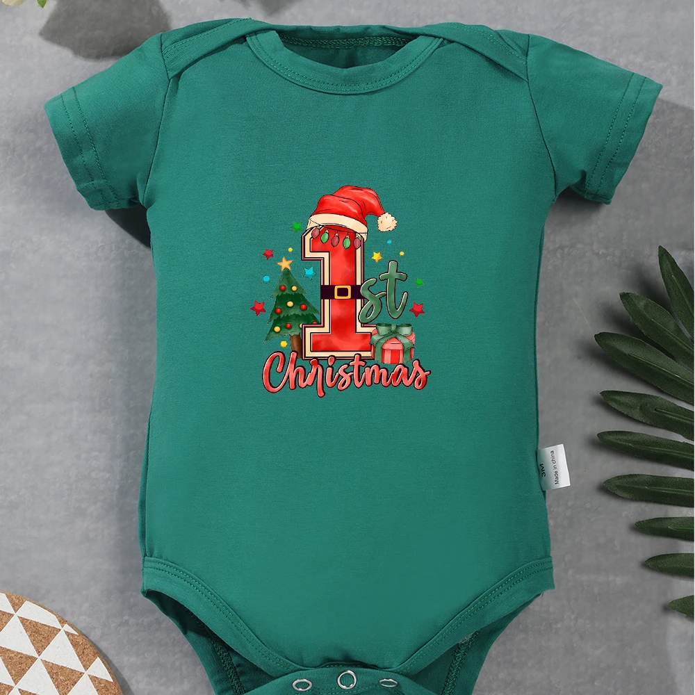 It\'s My First Christmas Newborn Baby Bodysuit Short Sleeves Cotton Body Baby Boy Onesie Cute Baby Girl Christmas Romper Clothes