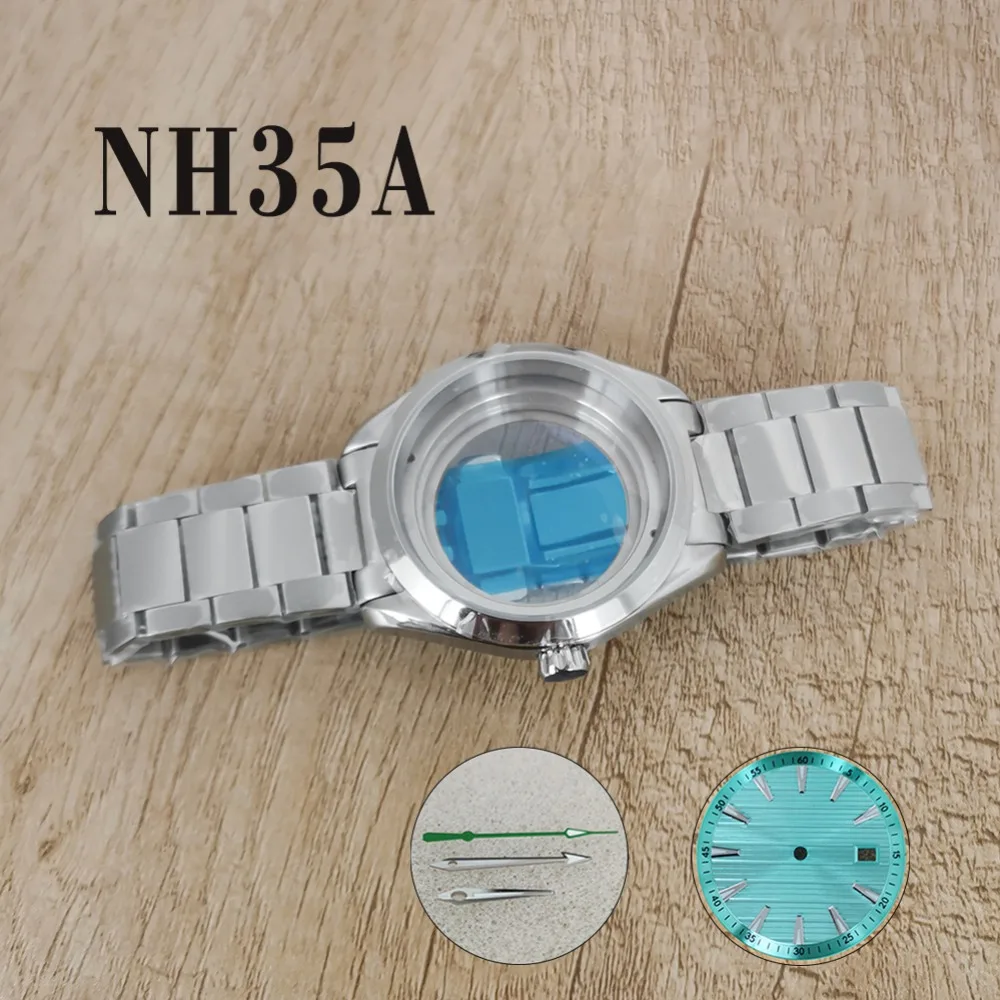 41MM NH35 Case Steel Watch Case + Strap + Dial + Needle Clear Back Watch Accessories Set for NH35/NH36/4R/7S Movement