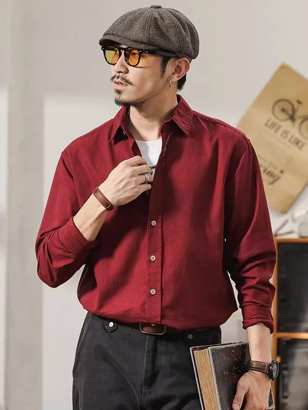 

Large Size Spring Autumn Cotton Linen Red irt Men's Long Sve Casual Briti Sle Upper Apparel High Sensation irt