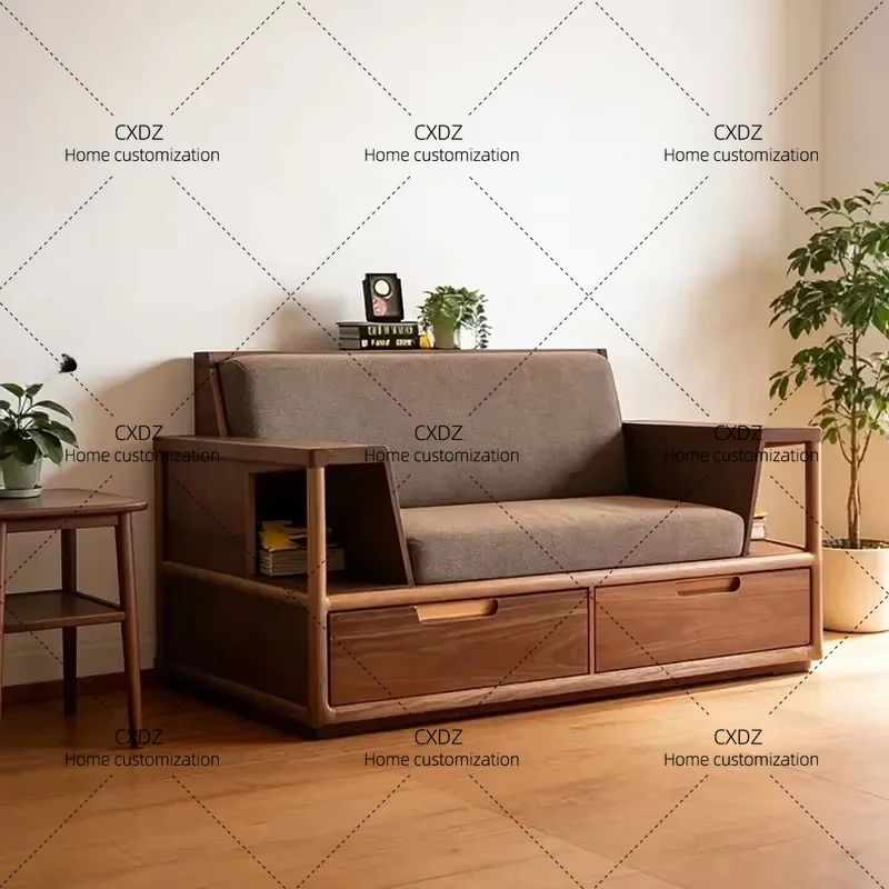 XXNew Chinese-style solid wood living room storage multi-functional single sofa