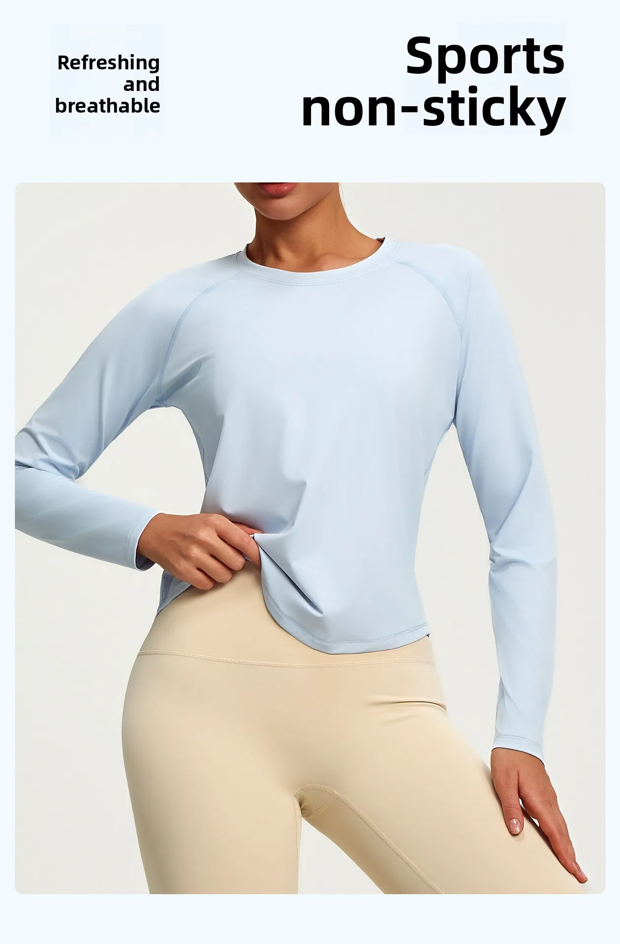 2026 Frühling Sommer Neue Damen Yoga-Top Locker Sitzendes Atmungsaktives Sport-Langarmshirt Einfarbiges Basic-Oberteil Reitbekleidung – Detail 5