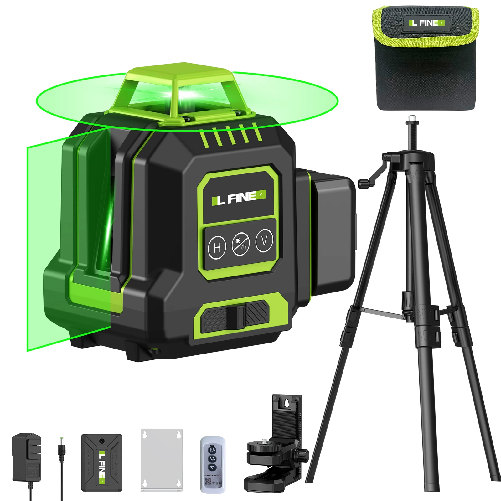 LFINE 5 Lines Professional Laser Level automatic 360° Self-Leveling Green Cross Line Laser with Horizontal Vertical Beam Tools