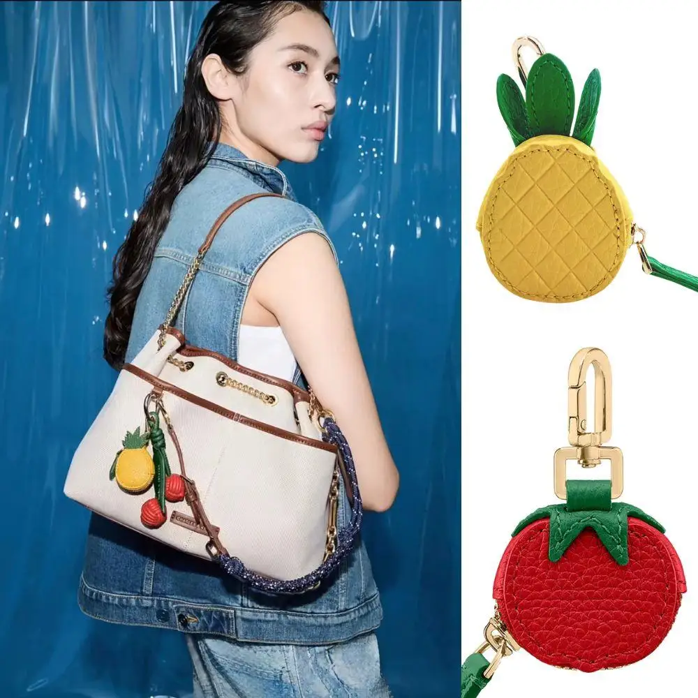 

Mini Fruit Shape Bag Pendant Key Chain Coin Purse Strawberry Cute PU Leather Pouch Wallet Korean Earphone Bag Mini Storage Bag