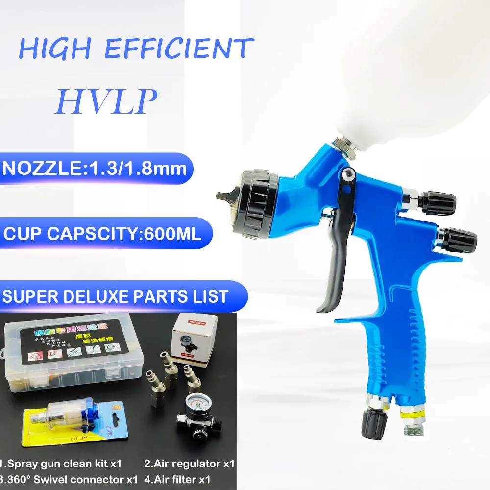 High Efficient HVLP Spray Gun 1.3/1.8mm Nozzle Car Painting Gun With 600ml Mixing Cup No-Clean Tank For Car Painting Airbrush