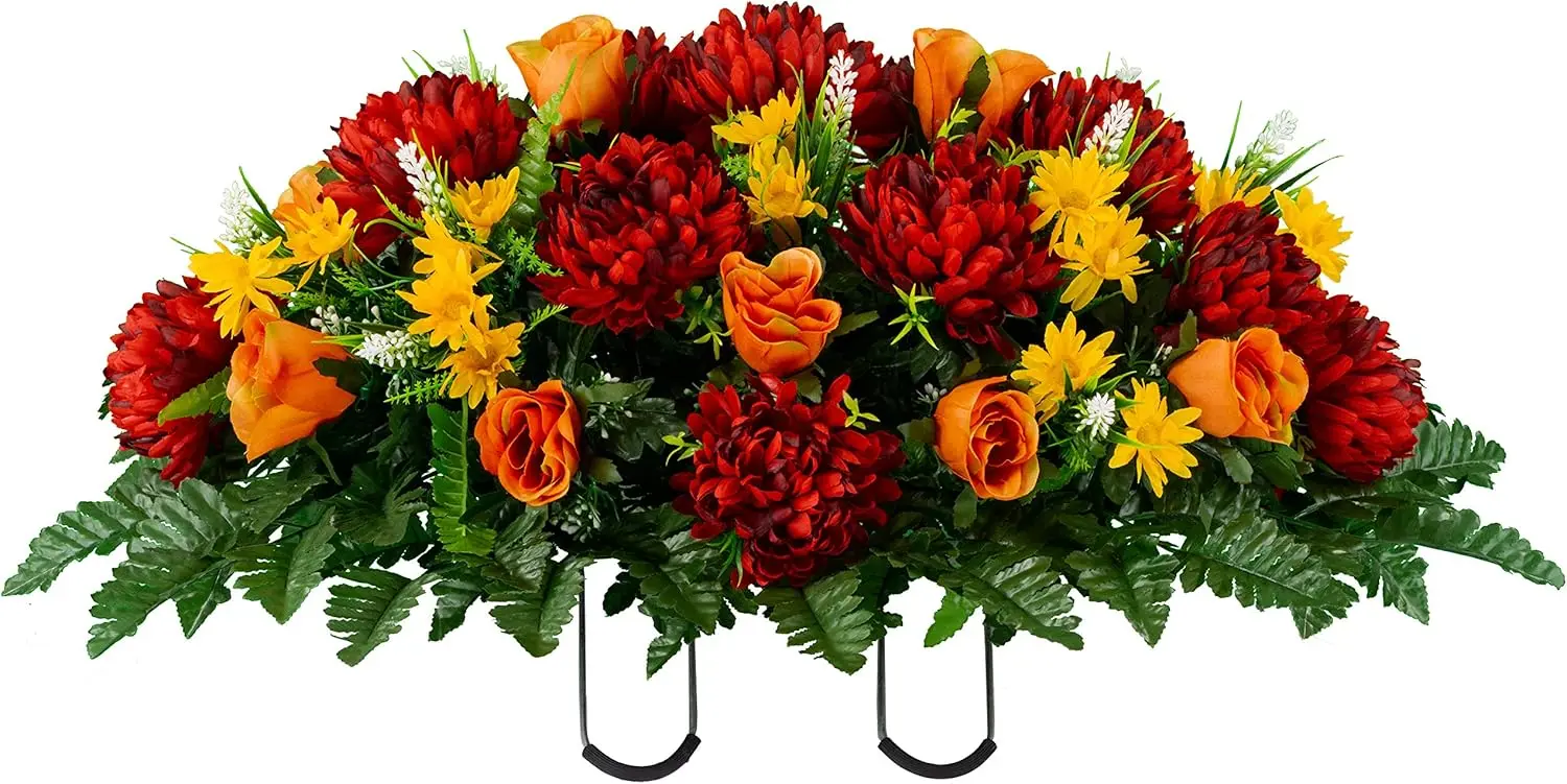 

Artificial Cemetery Flowers with Realistic Roses & Mums for Outdoor Grave Decorations