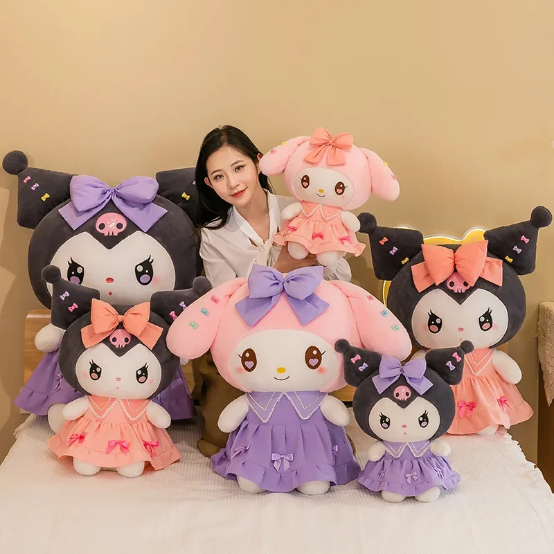 Kawaii Sanrio Melody Kuromi Big Size Plush Dolls Cartoon Princess Skirt Lolita Plushies Soft Stuffed Toy Pillow Kids Girls Gifts