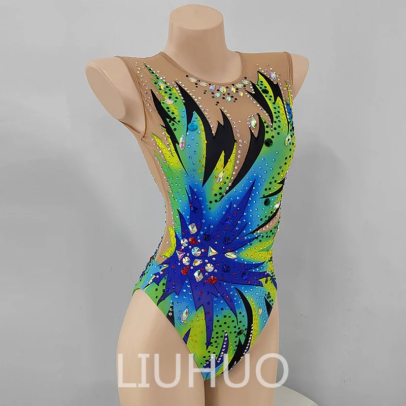 LIUHUO Handmade Synchronized Swimming Suits Professional Customized Swimming Team Performance Suit Green