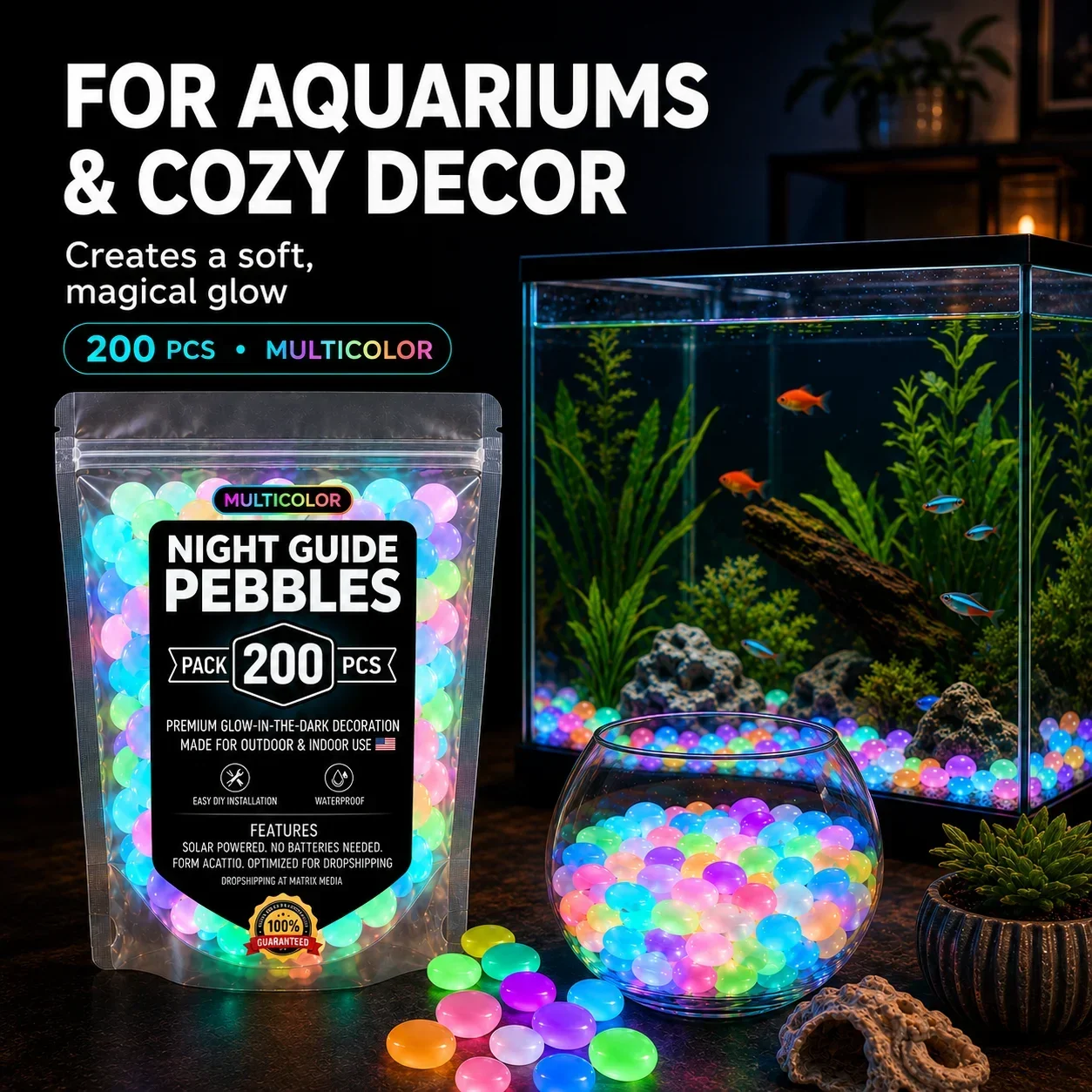 200/400PcsGarden Stones Glow in the Dark Colorful Luminous Pebbles 1cm Plastic Rocks for Pathway Aquarium Vase Yard Decor