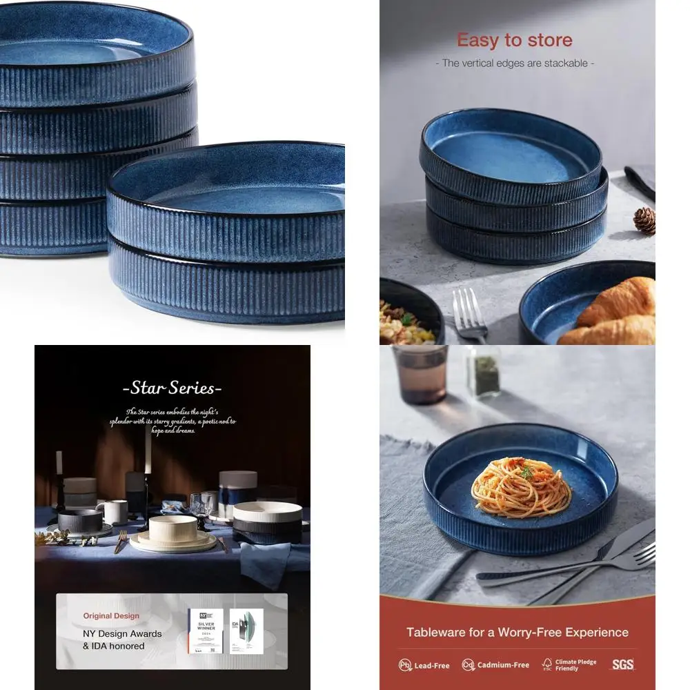 

Nebula Blue 7.5 Pasta & Salad Bowls Set, 6-Piece, Double Reactive Glaze, Stackable, Ideal for Housewarming Gifts, Thanksgiving,