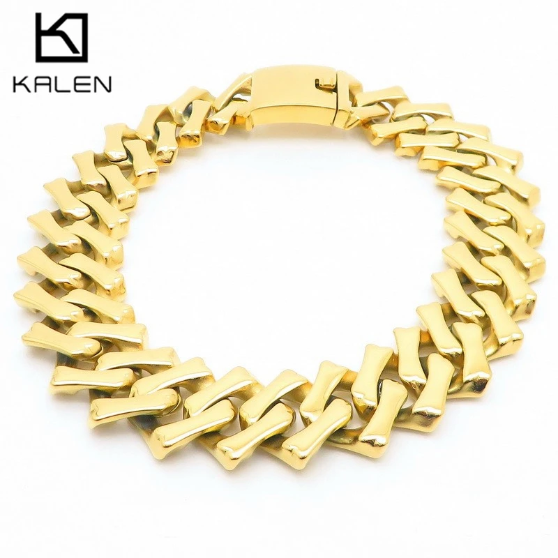 Kalen Trendy Lager Choker for Men Women Punk Stainless Steel Cuban Chain Necklace Shiny Gold Color Jewelry Personalized Gift